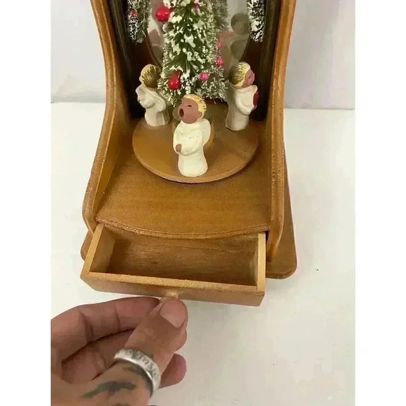 VTG Enesco Rotating Christmas Angels SILENT NIGHT Wooden Display with Drawer - Picture 5 of 12